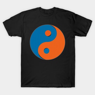 Yin Yang symbol design in orange and blue mosaic pattern T-Shirt